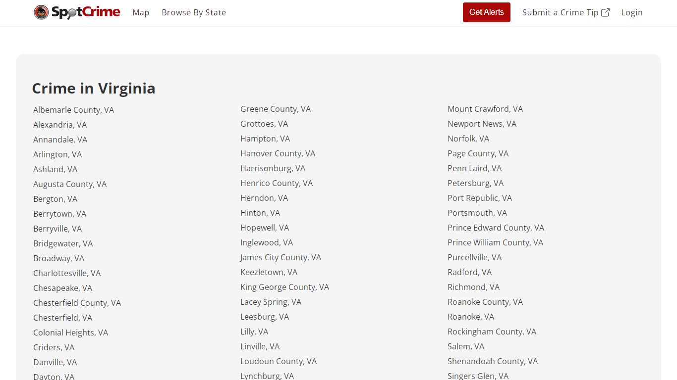 Crime in Virginia - Virginia Crime Map | SpotCrime